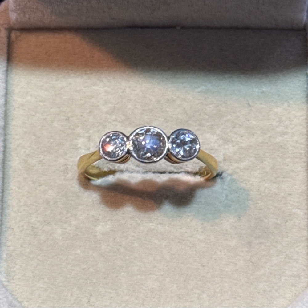 Antique 18K Gold Diamond Three-Stone Engagement Ring, 1.00 ct tw